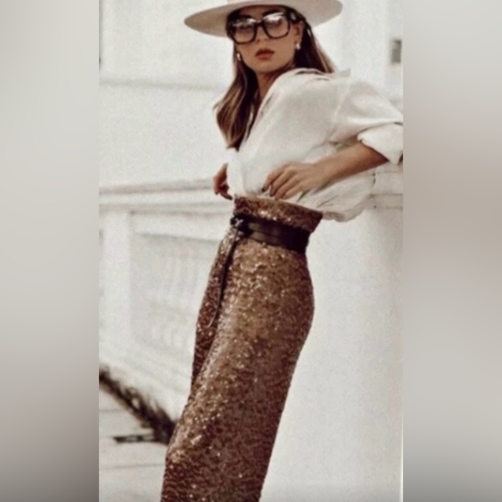 Zara Brown Sequin Pants - Picture 3 of 11